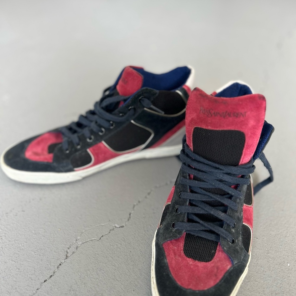 Yves Saint Laurent Blue and Red High-Top Sneakers